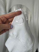 Load image into Gallery viewer, SALE! - Smiley White/Silver Sweatshirt. Size Large. Faulty