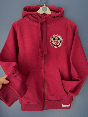 SALE! Zip Up Hoodie - Burgundy - Smiley - Size XS