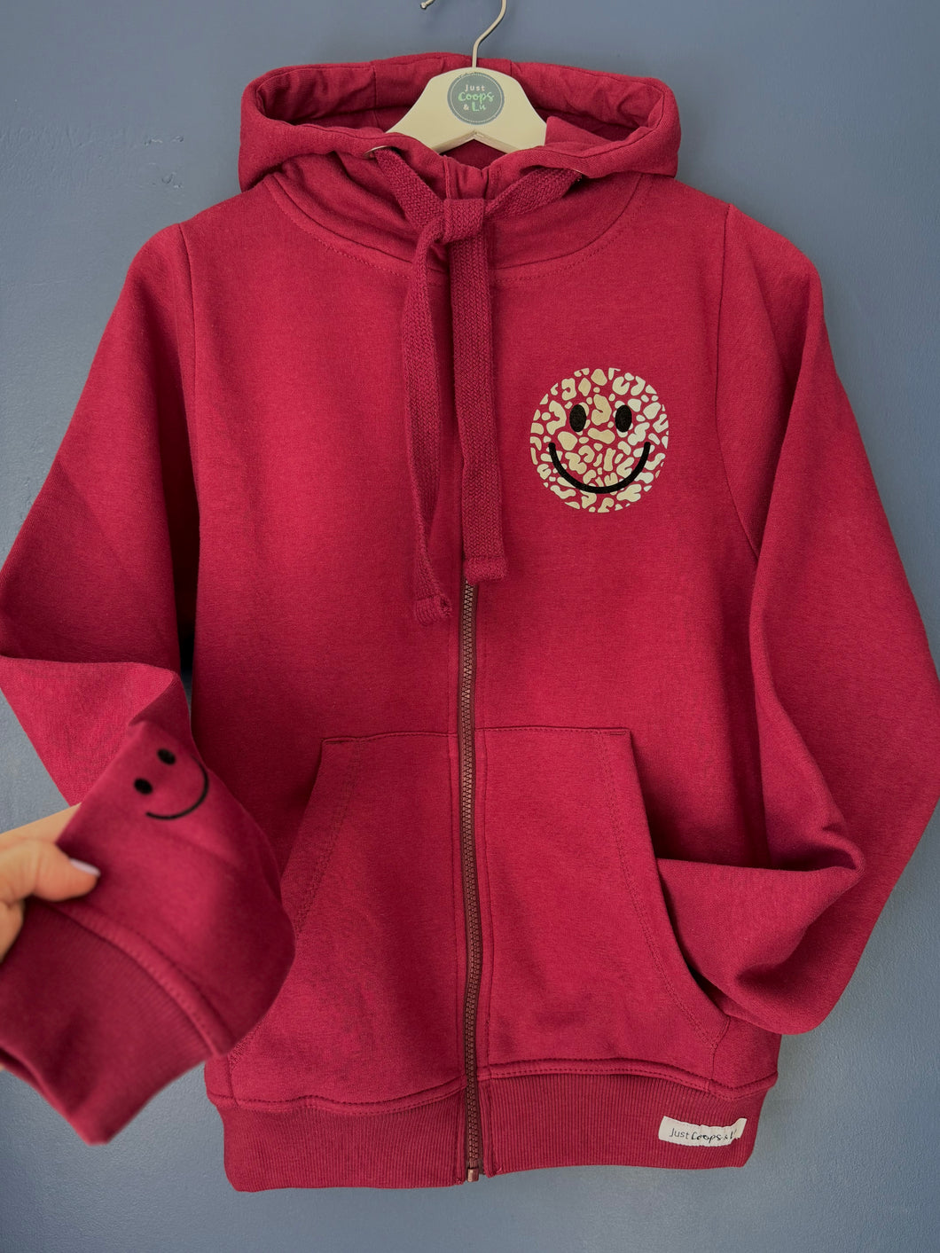 SALE! Zip Up Hoodie - Burgundy - Smiley - Size XS