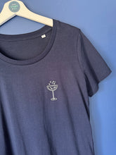 Load image into Gallery viewer, SALE! Women&#39;s Organic Navy Tee - Cute Cockail. Size Medium