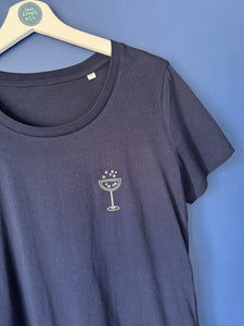 SALE! Women's Organic Navy Tee - Cute Cockail. Size Medium
