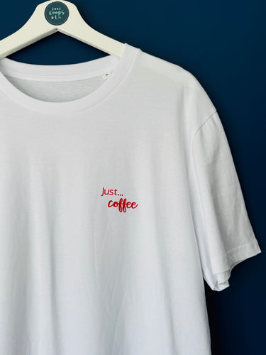 SALE! Organic Unisex T-Shirt - White - 'Just... coffee' - Size XL