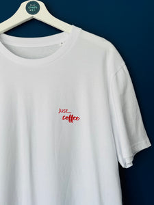 SALE! Organic Unisex T-Shirt - White - 'Just... coffee' - Size XL