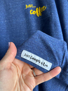 SALE! Organic Unisex T-Shirt - Blue 'Just... Coffee' - Size XL Slight fault