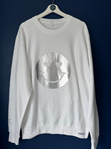 SALE! - Smiley White/Silver Sweatshirt. Size Large. Faulty