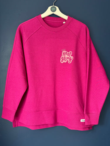 SALE! Women's Organic oversized sweatshirt - Fuschia. Size Small
