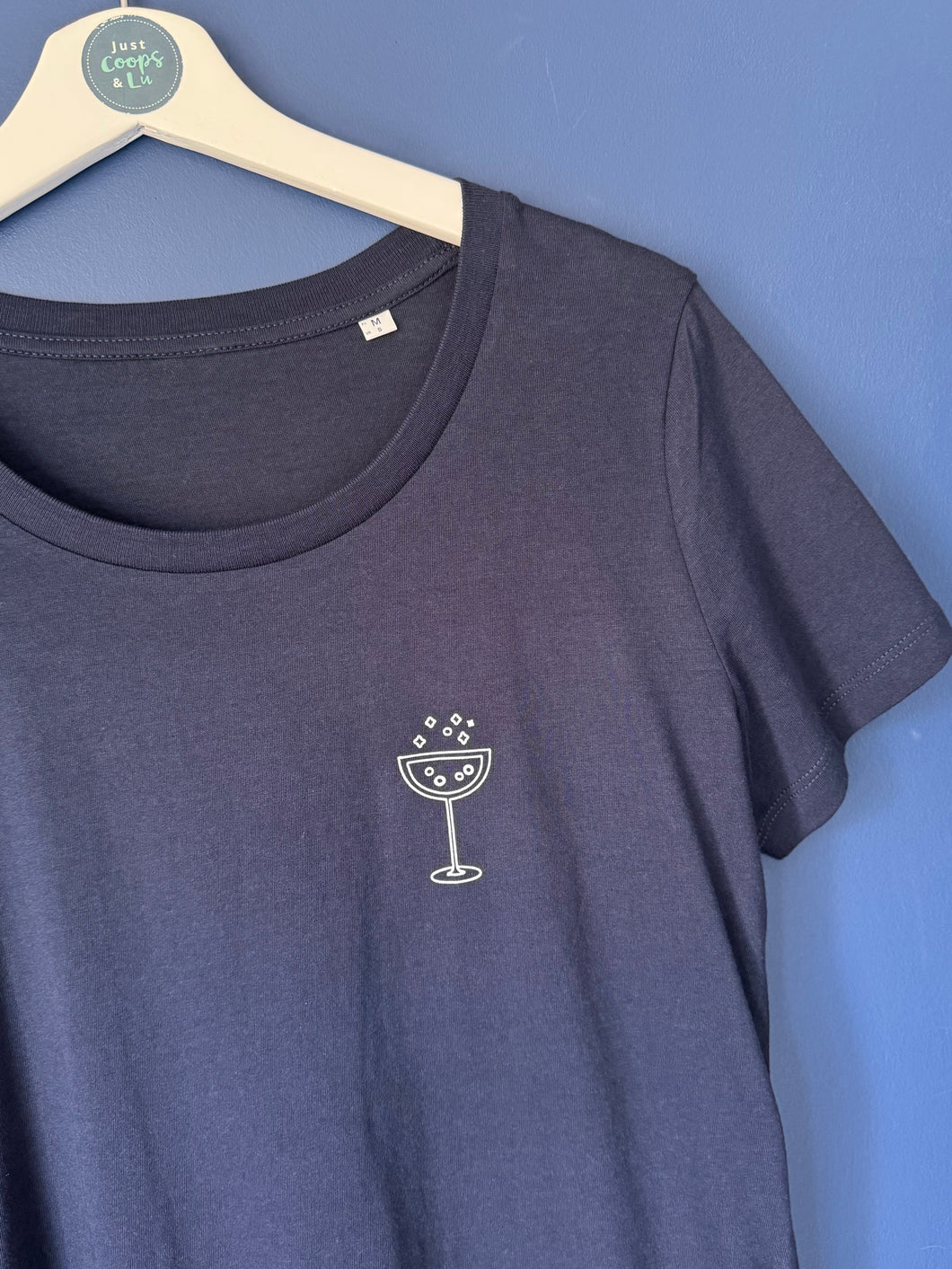 SALE! Women's Organic Navy Tee - Cute Cockail. Size Medium