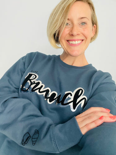 SALE! Unisex Relaxed Sweatshirt - Airforce Blue - 'Just.. brunch' - Size M