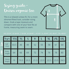 Load image into Gallery viewer, Organic Unisex T-Shirt - Serene Blue - &#39;Just... a minute&#39; - Size S