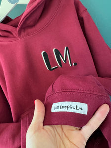 BURGUNDY Kids Hoodie. Personalised.