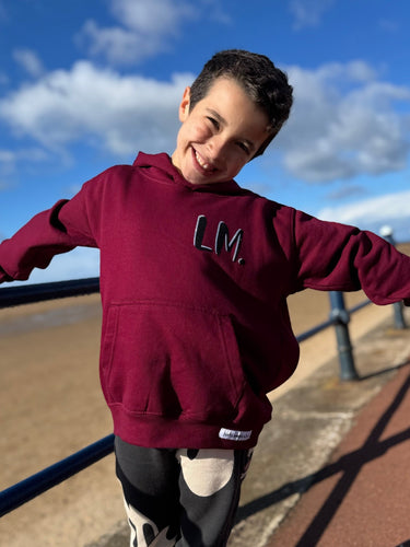 BURGUNDY Kids Hoodie. Personalised.