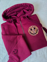 Load image into Gallery viewer, Zip Up Hoodie - Burgundy - Smiley - Size XS