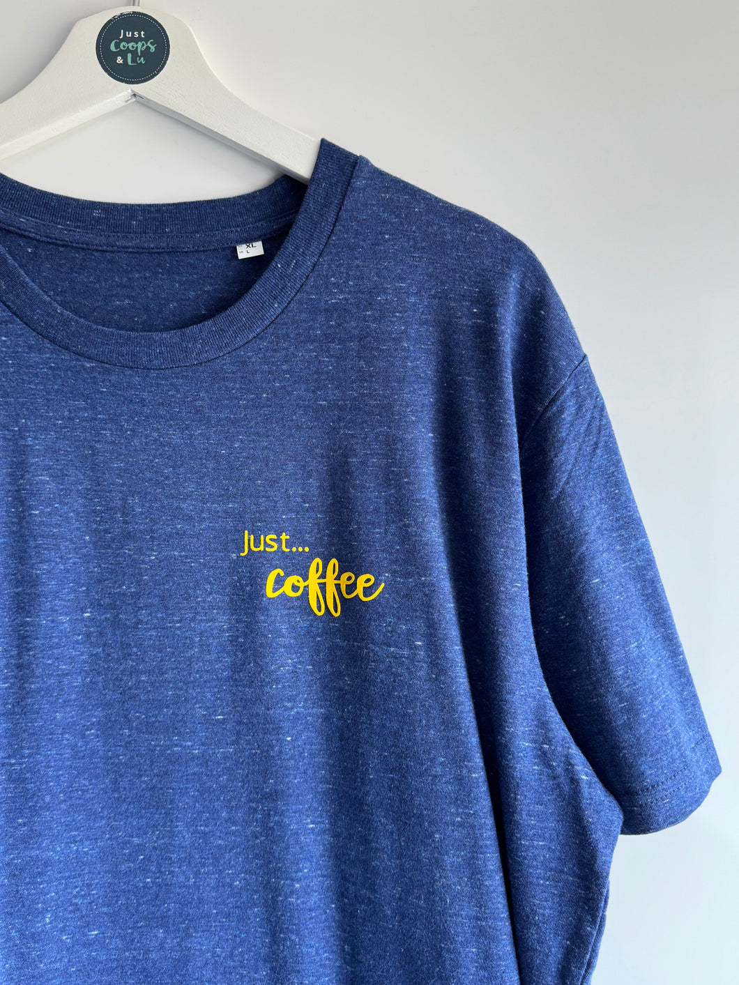 SALE! Organic Unisex T-Shirt - Blue 'Just... Coffee' - Size XL Slight fault