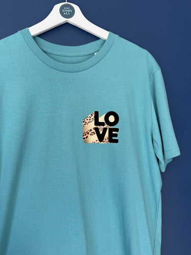 SALE! Organic Unisex T-Shirt - Teal Retro Love - Size Medium