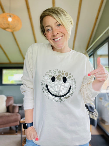 Smiley Leopard - Sweatshirt - White/Vanilla