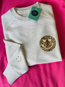 SALE! Women's Organic oversized sweatshirt - Size Large. Leopard Smiley
